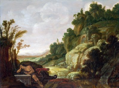 Landscape with Narcissus at the Fountain by Jacob Symonsz Pynas or Pinas